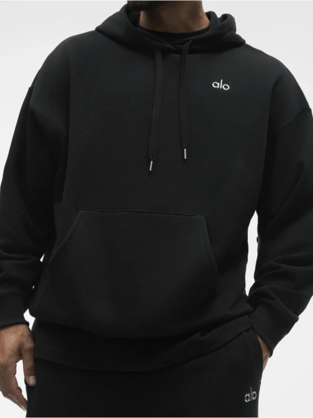 ALO Yoga Black Pullover Hoodie with Subtle Logo